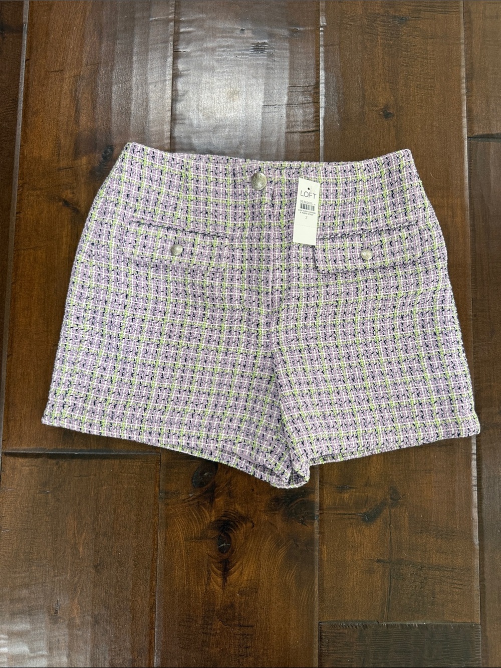 LOFT Purple Tweed High-Waist Shorts